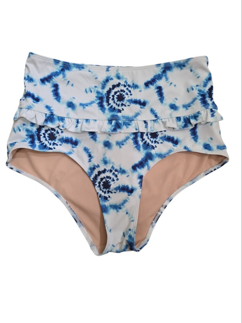 Kortni Jeane Tie Dye High Waisted Retro Bikini Bottom Blue White Medium Beach